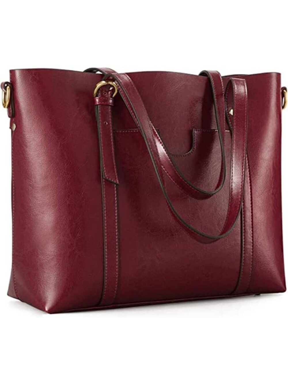 Women's Wine Red Genuine Leather 1 Zipper Pocket Soft Vintage Shoulder Purses